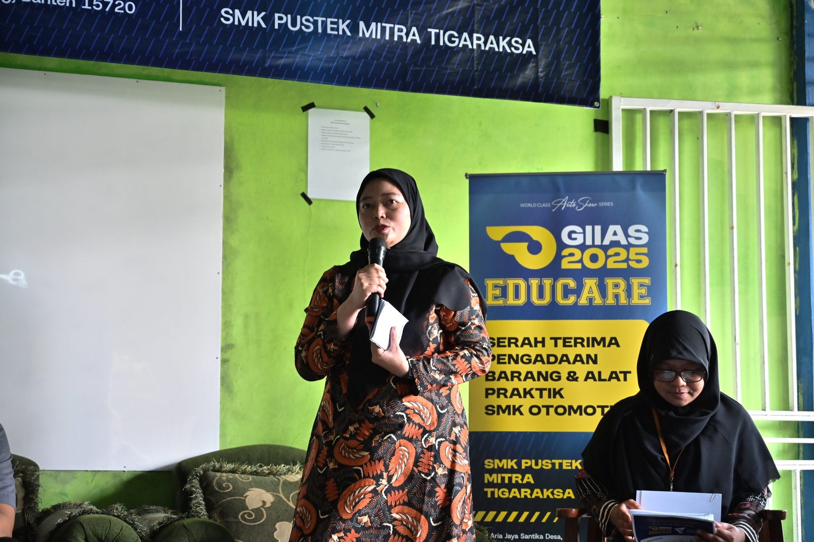 Sambutan Anita, Kepala Sekolah SMK Pustek Mitra Tigaraksa dalam GIIAS Educare 2025, Tangerang, 10 Juli 2025